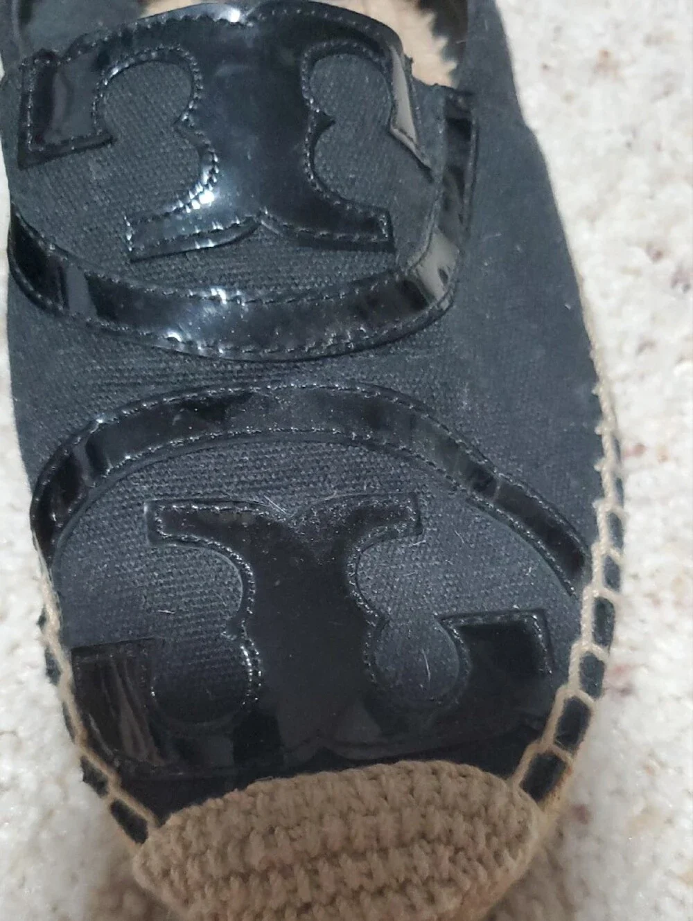 Tory Burch Black Patent Logo Espadrille Flats